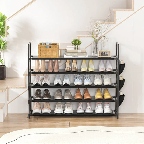 Five Tier Shoe Organizer Rack For Closet, Entryway Or Garage, Space Saving Shoe Holder Stand With Large 20 To 25 Pair Capacity