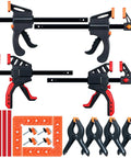 Trigger clamp set for carpentry projects, featuring 90 degree corner clamps for woodworking with slips-free grip for precise assemblies