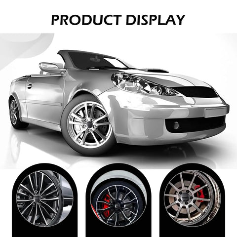 Top Shelf American USA Flag Wheel Center Caps For Chevrolet GMC Colorado Yukon Sierra 3.25 Inch Rim Hub Covers Blackout Design displayed on a silver convertible.