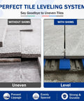 60 Piece Plastic Glazing Blocks And Flat Shims Three Sixteenths To Fifteen Sixteenths Inch showing tile leveling with shims for even spacing.