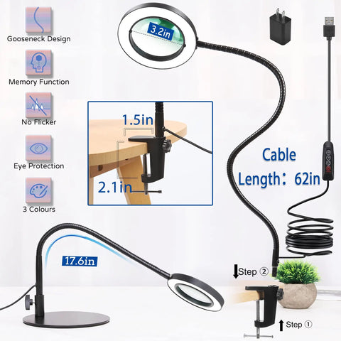 Hands Down The Best Eight Times Magnifying Glass With Bright Led Light And Flexible Stand Clamp dimensions and features in focus