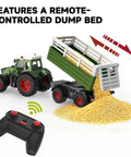 Remote Control Tractor With Dump Trailer And Front Loader, 2.4GHz RC Tractor Toy with dump trailer unloading contents