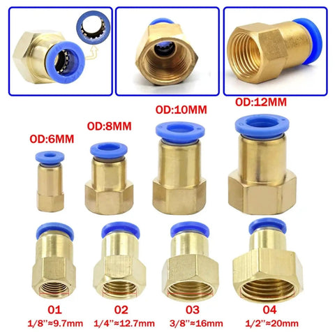 100 Piece Pneumatic Air Connector Set Brass Quick Pipe Fittings, 4 6 8 10 12mm Hose Sizes, 1/8 3/8 1/2 1/4 Inch Female Threads