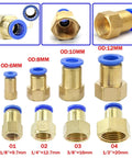 50 Pack Pneumatic Air Connector Kit For 4mm To 12mm Hose Tubes With Brass Quick Pipe Fittings In 1/8 Inch 3/8 Inch 1/2 Inch And 1/4 Inch Female Threads Universal 4 To 12mm Hose Adapters, brass push-in fittings