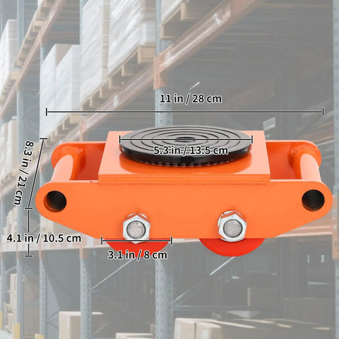 Heavy Duty Machinery Mover Dolly With Four Spinning Wheels And Non Slip Tray For Moving Industrial Tools, 11 in by 8.3 in size.