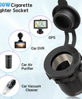 Top Shelf 12V Cigarette Lighter Socket Splitter Panel with rugged design, showcasing connections for GPS and car gadgets.
