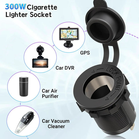 Top Shelf 12V Cigarette Lighter Socket Splitter Panel with rugged design, showcasing connections for GPS and car gadgets.