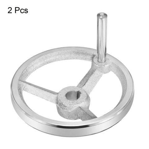 125mm Rotary Handwheel Two Pack Beefy Cast Iron Chrome Plated With Handle for Milling Machines and Lathes, Heavy Duty Silver Tone