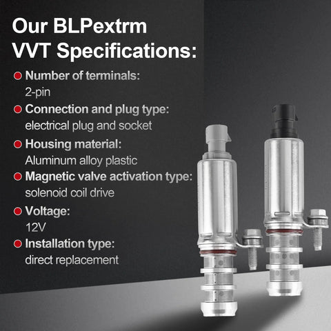 VVT Solenoid Replacement For 2.0L 2.2L 2.4L Engines Fits Chevy Equinox Malibu Cobalt HHR GMC Terrain Buick LaCrosse Pontiac G5 G6 Solstice Camshaft Position Actuator Replace 12655421 12655420 specifications shown with two solenoids