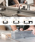 Five Piece M5 T Track Bolt And Hex Knob Set Includes Tough Stainless Steel T Bolts And Smooth Plastic Knobs With Solid Brass Inserts That Lock Down Woodworking Jigs And Fixtures With Zero Play Offering Rock Steady Grip All Day Long On The Bench, showcasing T-slot dimensions.