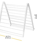 Freestanding Indoor Clothes Drying Rack Foldable Garment Hanger Compact Space Saving Design Lightweight White Finish side view with dimensions.