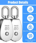 2 Pack Stainless Steel Snatch Block With Swivel Hook, M50 2 Inch Sheave For 3/8 Inch Rope, Beefy Heavy Duty Pulley details