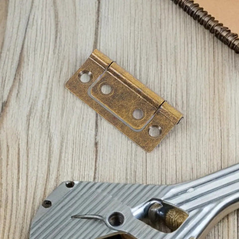Heavy Duty Stainless Steel Cabinet Door Hinges 10 Pack, Flush Mount Non Mortise Hinges, light brown finish on wood surface.