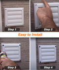 Installation steps for 4 Inch Louvered Dryer Vent Cover With Aluminum Pest Guard Screen Outdoor Exhaust Cap For 4 Inch Duct Openings.