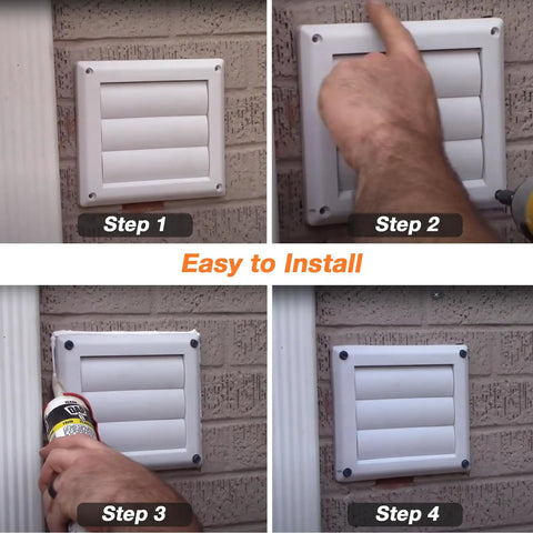 Installation steps for 4 Inch Louvered Dryer Vent Cover With Aluminum Pest Guard Screen Outdoor Exhaust Cap For 4 Inch Duct Openings.