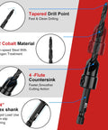 Woodworking Countersink Drill Bit Set 15 Piece Kit With M2 Cobalt HSS Tapered Bits and Quarter Inch Hex Shank Features
