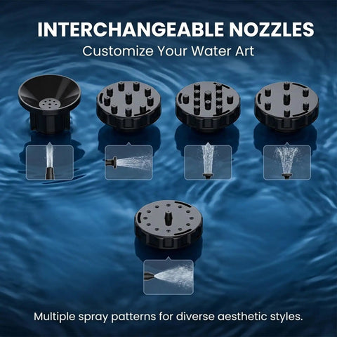 Six interchangeable nozzles for Floating Solar Fountain With Six Nozzles For Bird Bath And Garden Decor A Sun Powered Water Pump