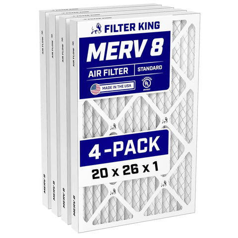 Top Rated MERV 8 4 Pack Air Filter 20x26x1 Actual Size 20x26x.75 Pleated Electrostatic Dust And Allergen Control For AC Furnace HVAC Made In USA Easy Install