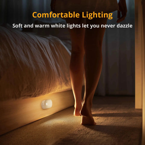 Bedroom view with soft glow from Rechargeable Battery Night Light With Motion Sensor USB C Quick Charge Adjustable Brightness