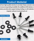 Black Pop Rivets With Washers Kit 140 Pieces Three Sixteenth By Five Eighth Inch Four Point Eight By Sixteen Millimeter Aluminum Rivets With 304 Stainless Steel Washers Assortment Pack In Plastic Box Perfect For Auto DIYers.