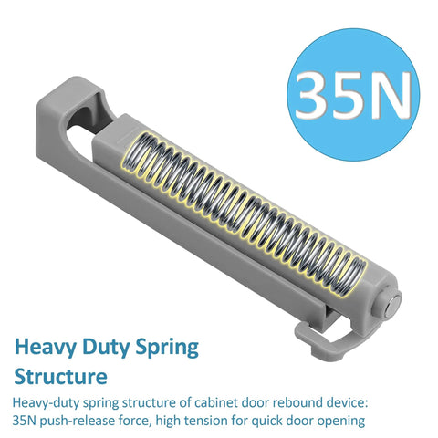 Heavy duty spring structure of Push To Open Door Latch 2 Pack No Hassle Heavy Duty Spring Hidden Cabinet Catch with 35N force
