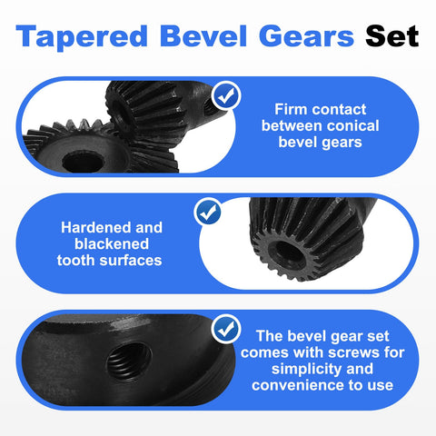 Two Pack Tapered Bevel Gear Set Module 1 Ratio 1 To 2 With 20T And 40T Gears Hardened Steel Straight Bevel Gears For 90 Degree Steering Motor Applications 6mm And 20mm Shaft Holes With Keyways