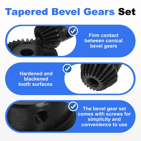 Close-up of Tapered Bevel Gears Set Module 1 Ratio 1:2 With 20T And 40T Gears showing firm contact and hardened surfaces