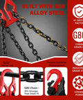 YATOINTO 5/16 in x 10 ft adjustable lifting chain sling, 2-leg G80 chain with red safety hooks, oiled finish.