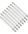 Heavy Duty Full 8PC Set Stainless Steel Watch Spring Bar Pins 1.5X18MM Slick Silver Strap Swap Quick Fix Kit shown in a row.