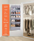 1 Pack Over The Door Shoe Organizer With 15 Large Pockets Hanging Shoe Rack For Closet Or Wall Space Saver Gray Oxford Fabric