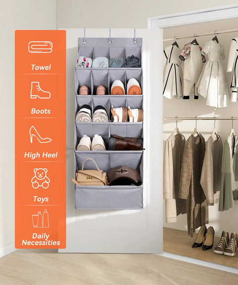 1 Pack Over The Door Shoe Organizer With 15 Large Pockets Hanging Shoe Rack For Closet Or Wall Space Saver Gray Oxford Fabric