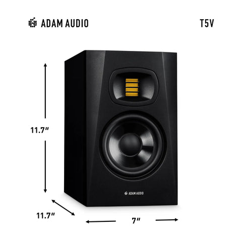 T5V Studio Monitor For Recording, Mixing And Mastering, High Resolution Audio With Crisp Highs And Tight Bass, front view with dimensions