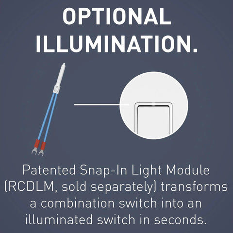 Diagram showing optional illumination for Radiant 15 Amp 2 In 1 Decorator Rocker Light Switch With Two Single Pole Switches.