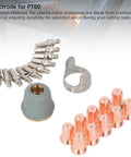 Get Ready For Heavy Duty Cuts With This 22PC Plasma Cutting Consumables Kit, featuring brass electrodes, nozzles, and caps for PT 60 torch.