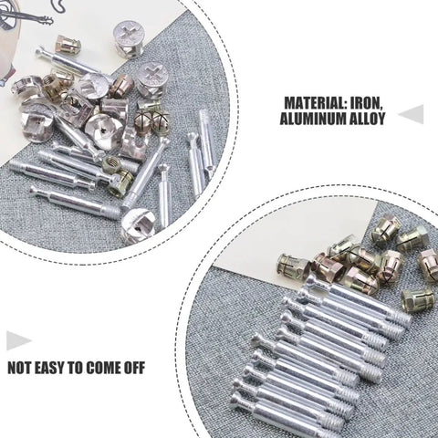 24 Piece Cam Lock Fittings Set Beefy For Cabinet And Furniture Assembly With Threaded Dowels And Fasteners Uniform Clamping