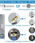 Refrigerator water line kit with 25ft 1/4" OD tubing and brass quick-connect adapters for ice maker and RO systems