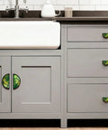 Super Cool 2 Pack Green Gold Fluid Art Cabinet Handles on gray kitchen cabinets with zinc alloy pulls.
