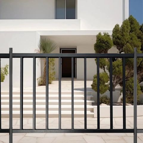 Top Notch Black Metal Deck Railing Kit With Weather Resistant Coating No Fuss Install For Porch Railing And Balcony with steps.