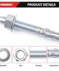 5/16 Inch Wedge Anchor For Concrete, Carbon Steel, Anti Rust Finish, all thread design; image shows anchor with washer, nut, thread, expansion clip.