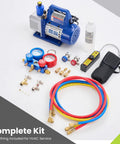 Pro Grade AC Vacuum Pump With Leak Detector and R134a Manifold Gauge Set for HVAC and Automotive Use 4 CFM kit with hoses