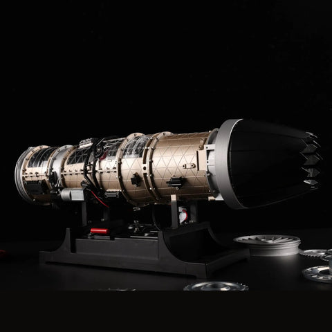Kickass Metal Turbofan Engine Model Kit For Aviation Buffs 1 10 Scale Cutaway Aircraft Engine Display on black background