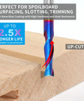 Pro Grade Upcut Spiral Router Bit One Quarter Inch Shank, One Quarter Inch Cutting Diameter, Solid Carbide With Nano Blue Coating cutting wood