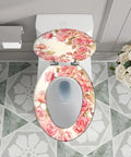 Elongated Resin Toilet Seat for Bathroom Decor with pink rose design, fitting standard toilets, view from above.