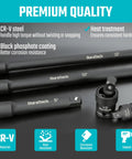 Heavy Duty One Half Inch Impact Socket Extension Set Five Piece Kit With Five Inch Ten Inch And Fifteen Inch Extensions Swivel Universal Joints And One Half To Three Eighth Inch Drive Adapter In CR V Steel For Auto And Garage Grinders, showcasing DuraTech branding and CR-V material features.