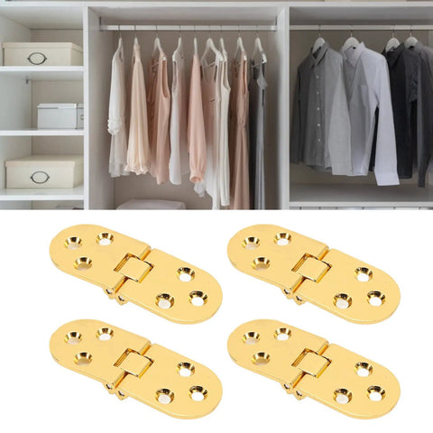 180 Degree Flap Hinge In Bright Gold 0.09 Inch Thick Metal Folding Flip Top Hinge shown with closet background