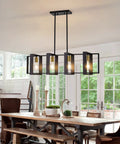 Farmhouse Kitchen Island Lighting Black Chandelier Set With Wooden Rectangular Frame Ideal For Dining Room Ceiling Hanging