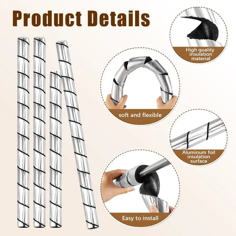 Six Pack Pipe Insulation Foam Tubes With Spiral Aluminum Foil Wrap Waterproof Outdoor Pipe Covers shown with flexible installation