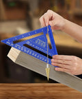 Pro Level Combination Square Set Featuring Heavy Duty Aluminum Zinc Construction With Dual Scale Layout Ruler For Badass Woodworking Shops And Precise Machining Layouts Daily, measuring angle on wooden beam.