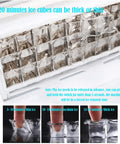 No Sweat Compact Countertop Ice Maker ice cube tray showing thick and thin ice cube options with timing instructions.