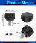 Rock Solid M4 X 6mm Threaded Knurled Thumbscrews Stainless Steel Clamp Knobs For Monitor Mount Arms, showing size details and texture.